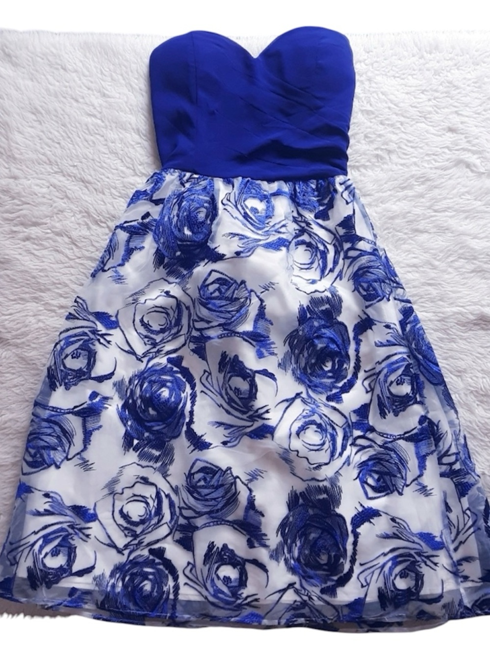 Blue Floral Strapless Girls' Party Dress